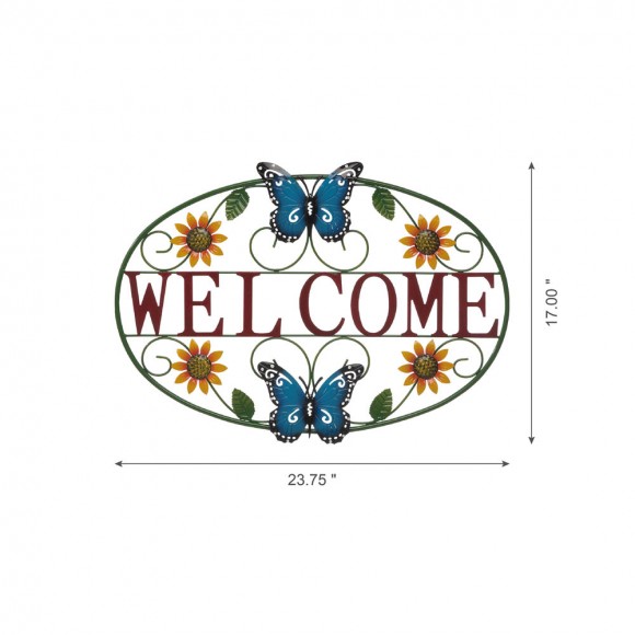 Glitzhome Glitzhome 23.75"L Whimsical Metal Sunflower And Butterfly Welcome Wall Decor