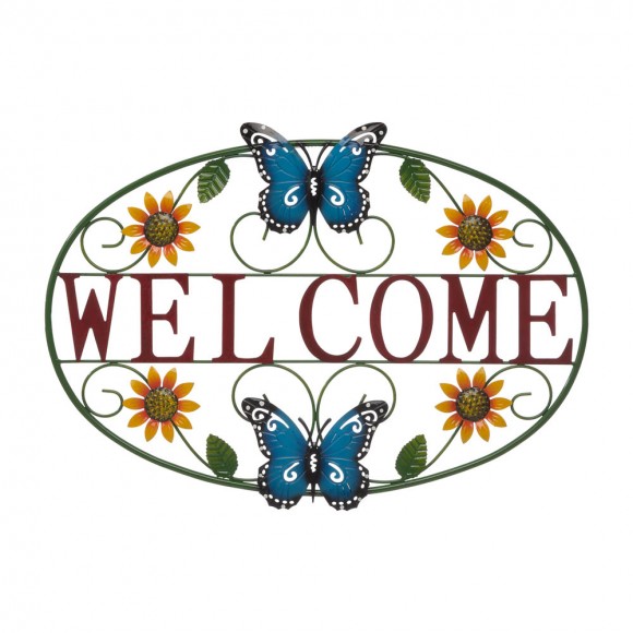 glitzhome Glitzhome 23.75"L Whimsical Metal Sunflower and Butterfly Welcome Wall Decor