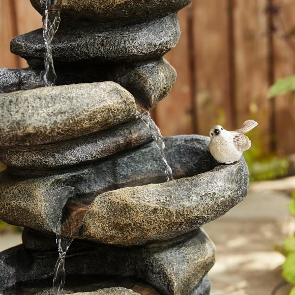 Glitzhome Glitzhome 23"H Natural 5-Tiered Stacked Stone Polyresin Outdoor Fountain With Birds Pump And LED Light (KD)