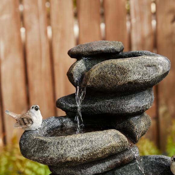 Glitzhome Glitzhome 23"H Natural 5-Tiered Stacked Stone Polyresin Outdoor Fountain With Birds Pump And LED Light (KD)
