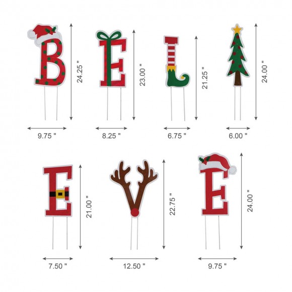Glitzhome Glitzhome 23"H Set Of 7 "BELIEVE" Yard Stake Or Wall Décor (2 Functions)