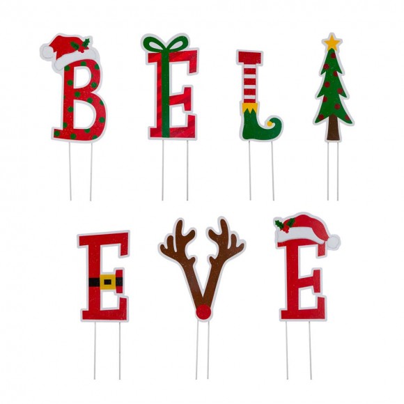 glitzhome Glitzhome 23"H Set of 7 "BELIEVE" Yard Stake or Wall Décor (2 Functions)