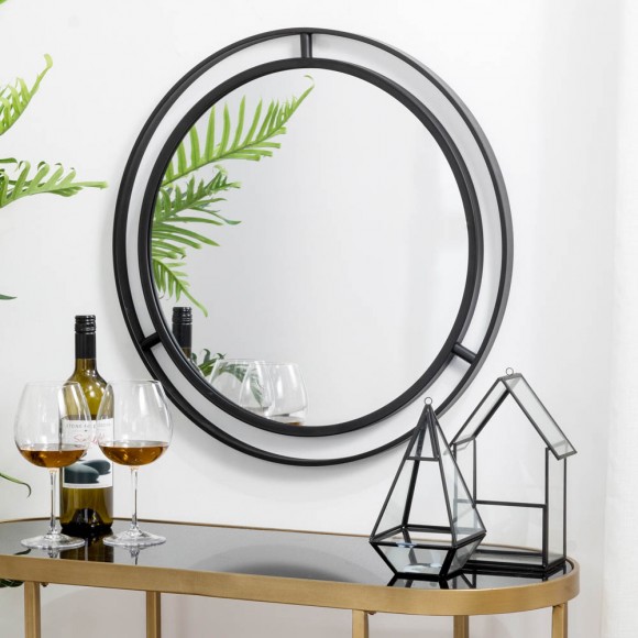 Glitzhome Glitzhome 24.00"D Deluxe Black Metal Round Wall Mirror