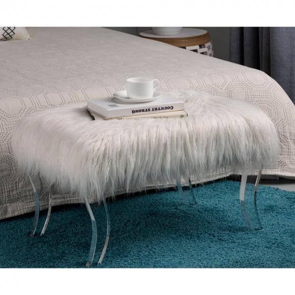 Glitzhome Glitzhome 24.00"L White Faux Fur Upholstered Bench With Acrylic Legs