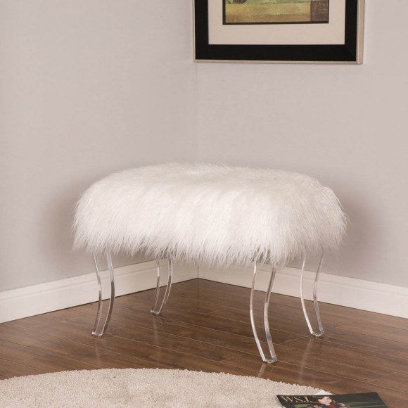 Glitzhome Glitzhome 24.00"L White Faux Fur Upholstered Bench With Acrylic Legs