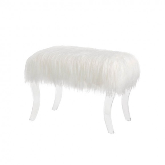 glitzhome Glitzhome 24.00"L White Faux Fur Upholstered Bench with Acrylic Legs