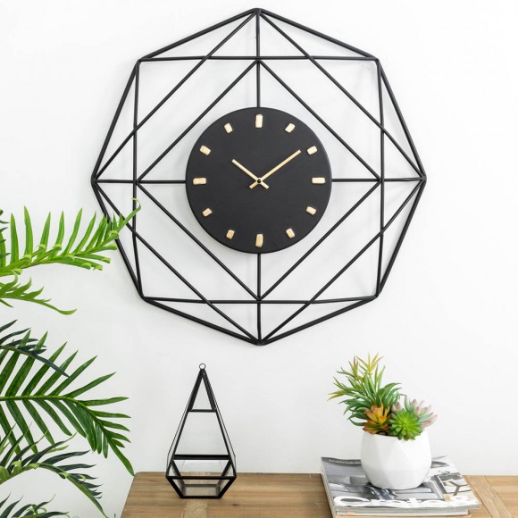 Glitzhome Glitzhome 24.02"D Modern Metal Black & Golden Octagon Design Wall Clock