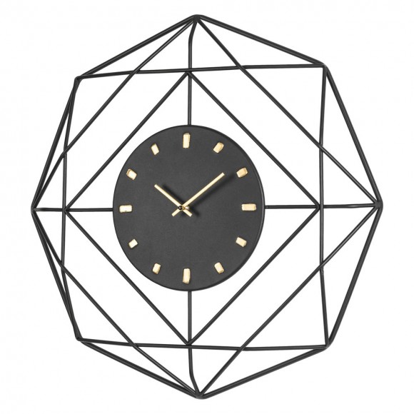 Glitzhome Glitzhome 24.02"D Modern Metal Black & Golden Octagon Design Wall Clock