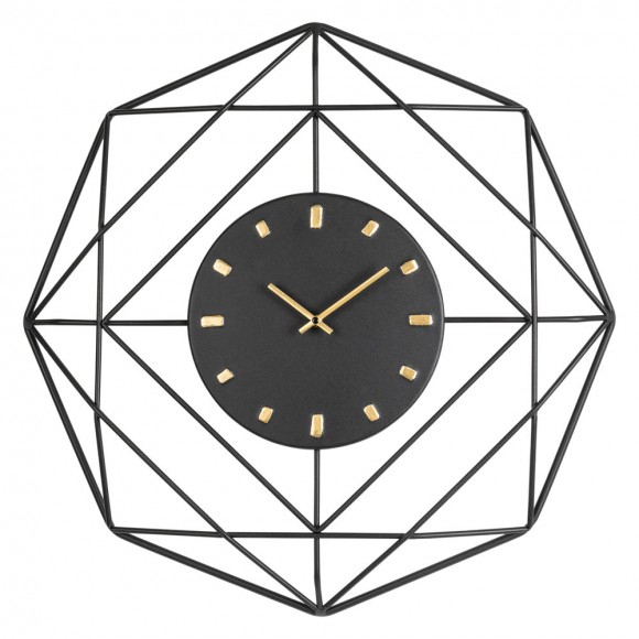 glitzhome Glitzhome 24.02"D Modern Metal Black & Golden Octagon Design Wall Clock
