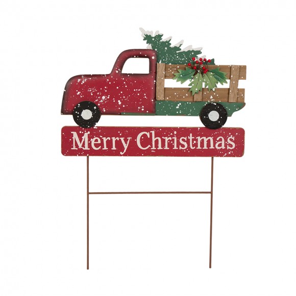 glitzhome Glitzhome 24.02"H Metal/Wooden Christmas Truck Yard Stack or Wall Décor (Two Function)