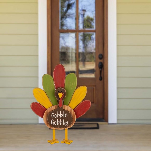 Glitzhome Glitzhome 24.33"H Thanksgiving Wooden Turkey Standing Decor (KD)