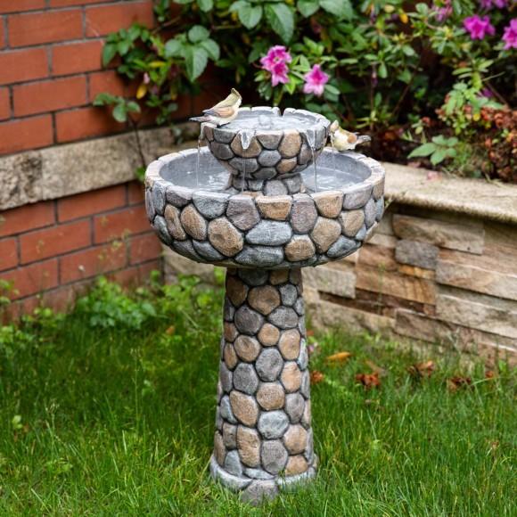 Glitzhome Glitzhome 24.41"H Outdoor 2 Tierd Stone-Like Birdbath Fountain