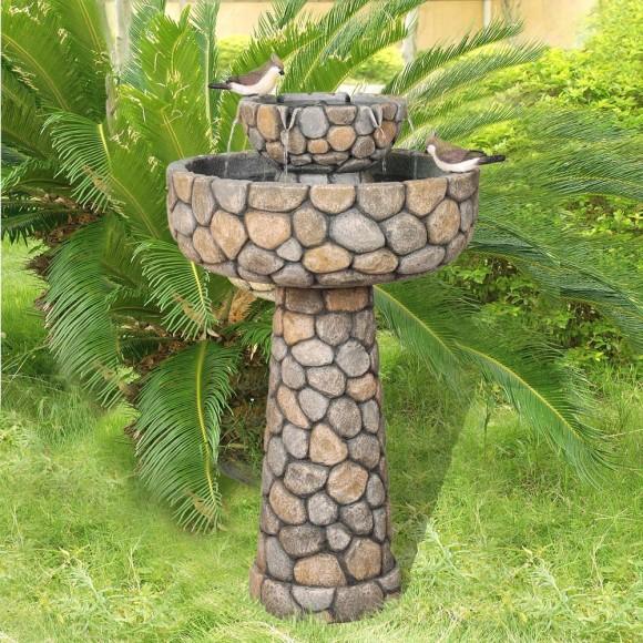 Glitzhome Glitzhome 24.41"H Outdoor 2 Tierd Stone-Like Birdbath Fountain