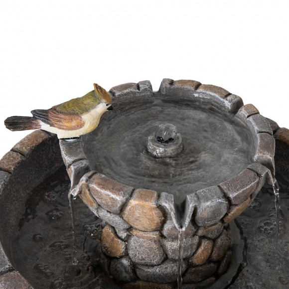Glitzhome Glitzhome 24.41"H Outdoor 2 Tierd Stone-Like Birdbath Fountain