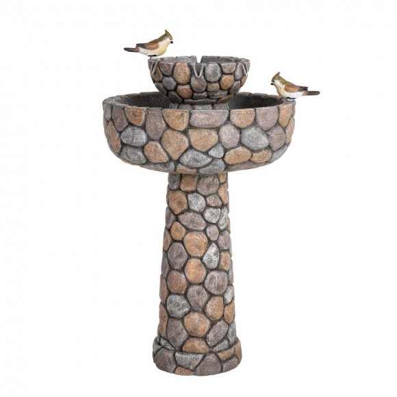 glitzhome Glitzhome 24.41"H Outdoor 2 Tierd Stone-Like Birdbath Fountain
