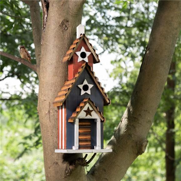 Glitzhome Glitzhome 24.41"H Oversized Wooden/Rustic Metal Patriotic Birdhouse