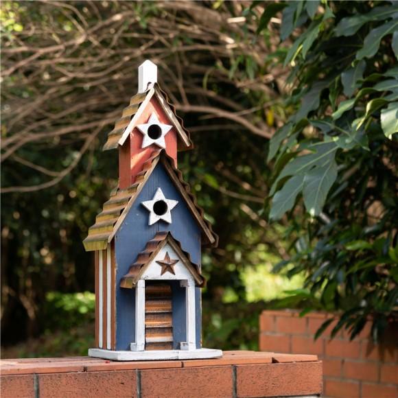 Glitzhome Glitzhome 24.41"H Oversized Wooden/Rustic Metal Patriotic Birdhouse