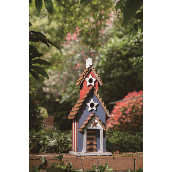 Glitzhome Glitzhome 24.41"H Oversized Wooden/Rustic Metal Patriotic Birdhouse