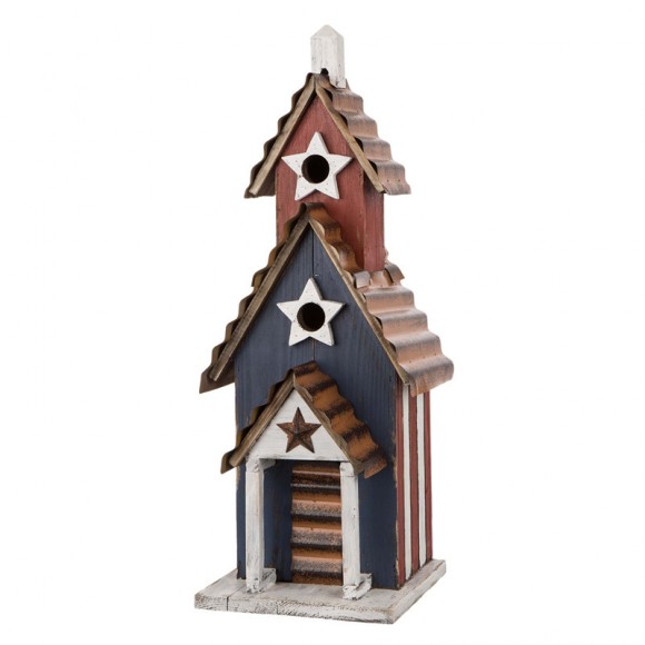 glitzhome Glitzhome 24.41"H Oversized Wooden/Rustic Metal Patriotic Birdhouse