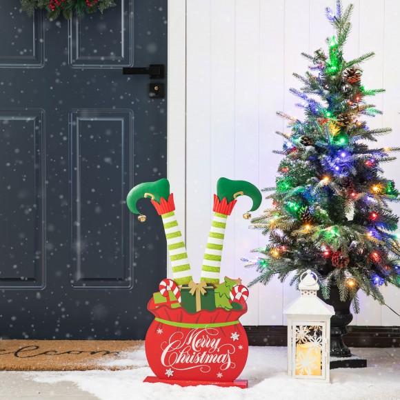 Glitzhome Glitzhome 24.5"H Christmas Wooden/Metal Elf Legs In Gift Box Porch Decor(KD)