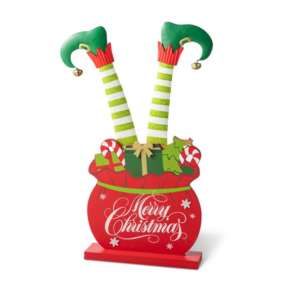 glitzhome Glitzhome 24.5"H Christmas Wooden/Metal Elf Legs in Gift Box Porch Decor(KD)