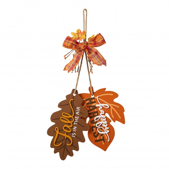 Glitzhome Glitzhome 24.5"H Fall Wooden Maple Leaves With Bowknot Door Hanger