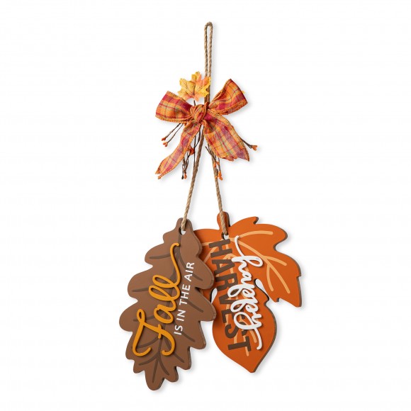 glitzhome Glitzhome 24.5"H Fall Wooden Maple Leaves with Bowknot Door Hanger