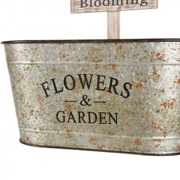 Glitzhome Glitzhome 24.5"H Farmhouse Galvanized Metal Outdoor Plant Stand With A Birdhouse Décor