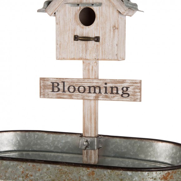 Glitzhome Glitzhome 24.5"H Farmhouse Galvanized Metal Outdoor Plant Stand With A Birdhouse Décor
