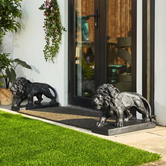 Glitzhome Glitzhome 24.5"L MGO Black Walking Lion Garden Statue