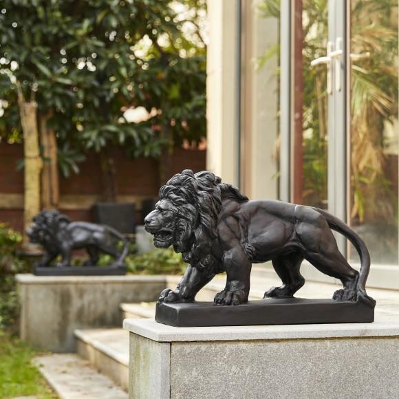 Glitzhome Glitzhome 24.5"L MGO Black Walking Lion Garden Statue