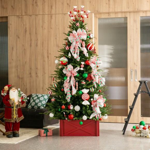 Glitzhome Glitzhome 24.5"L Red Wooden Tree Collar (KD)