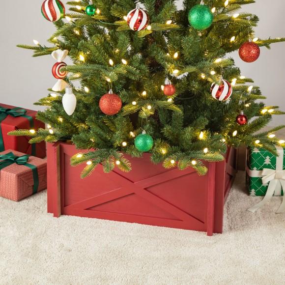 Glitzhome Glitzhome 24.5"L Red Wooden Tree Collar (KD)