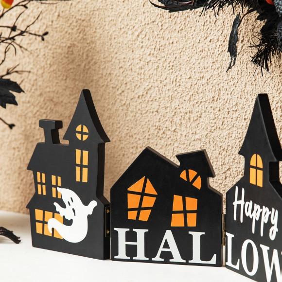 Glitzhome Glitzhome 24.75"L Halloween Wooden Hinged Haunted House Table Decor