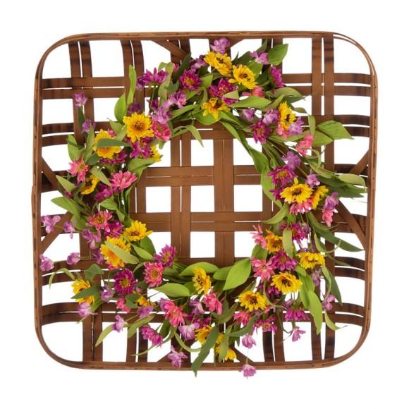 glitzhome Glitzhome 24"D Artificial Chrysanthemum Wreath with 24"L Bamboo Basket