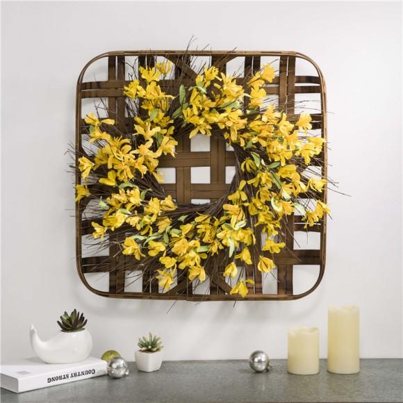Glitzhome Glitzhome 24"D Artificial Winter Jasmine Wreath With 24"L Bamboo Basket