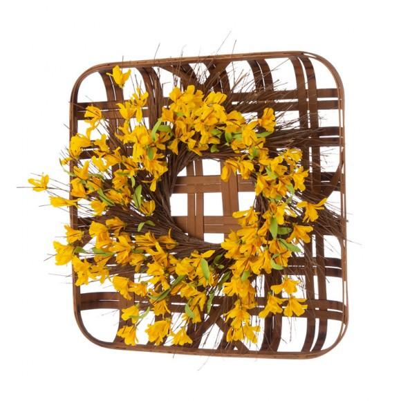 Glitzhome Glitzhome 24"D Artificial Winter Jasmine Wreath With 24"L Bamboo Basket