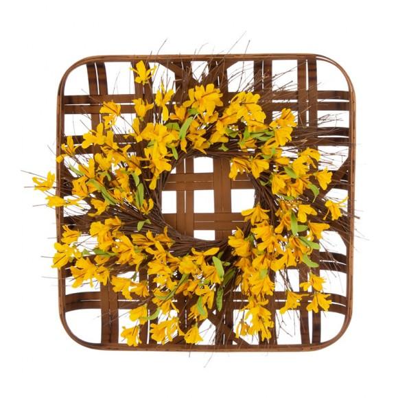 glitzhome Glitzhome 24"D Artificial Winter Jasmine Wreath with 24"L Bamboo Basket
