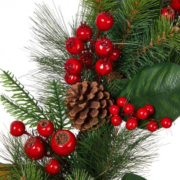 Glitzhome Glitzhome 24"D Berry Magnolia Leaf Pinecone Wreath With Lights