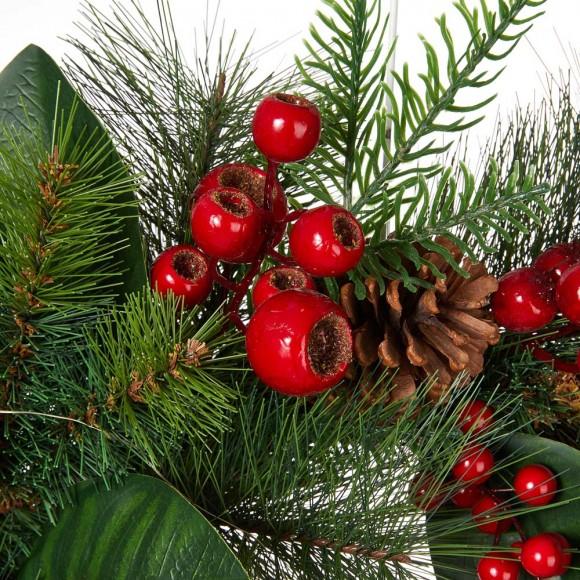 Glitzhome Glitzhome 24"D Berry Magnolia Leaf Pinecone Wreath With Lights