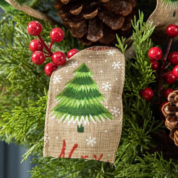 Glitzhome Glitzhome 24"D Cypress Leaves Pinecone With Bowknot Ribbon Wreath