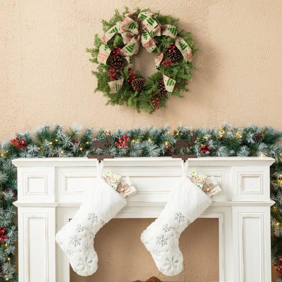 Glitzhome Glitzhome 24"D Cypress Leaves Pinecone With Bowknot Ribbon Wreath