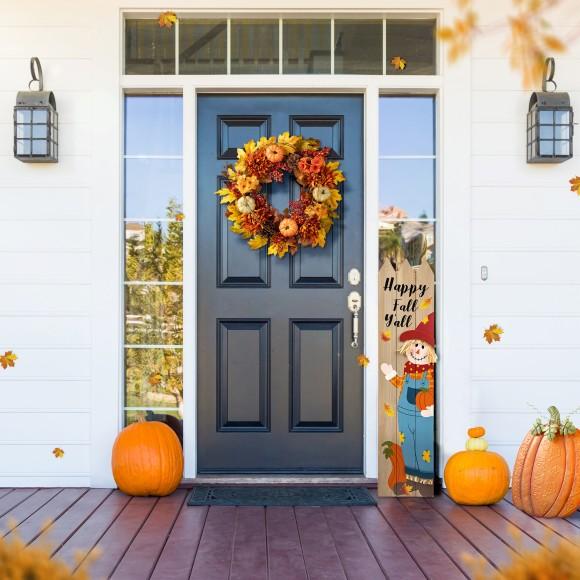 Glitzhome Glitzhome 24"D Fall Dahlia Pumpkin Leaf And Berry Wreath