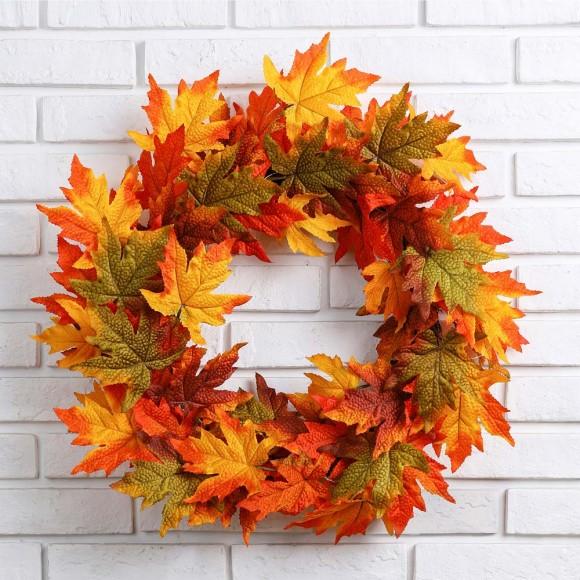 Glitzhome Glitzhome 24"D Fall Lighted Maple Leaves Wreath