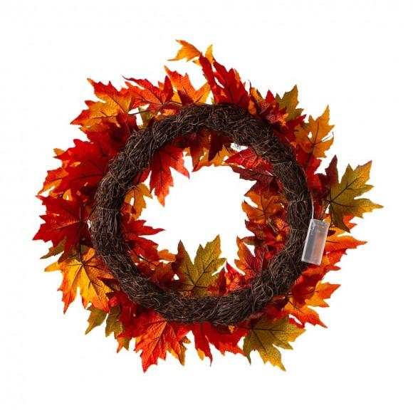 Glitzhome Glitzhome 24"D Fall Lighted Maple Leaves Wreath