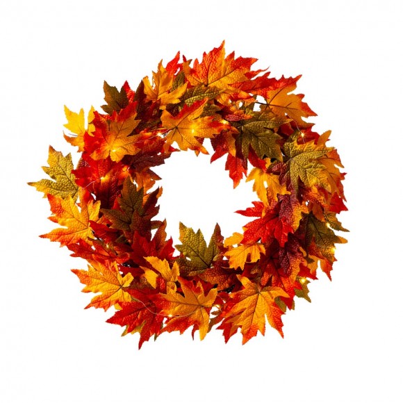 glitzhome Glitzhome 24"D Fall Lighted Maple Leaves Wreath