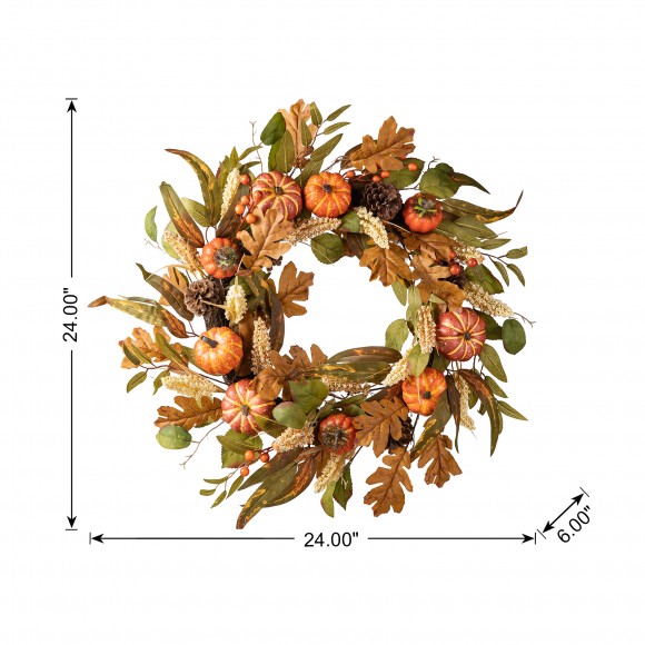 Glitzhome Glitzhome 24"D Fall Pumpkin Leaf Floral Wreath