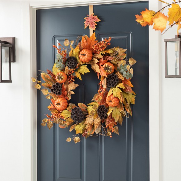 Glitzhome Glitzhome 24"D Fall Pumpkin Leaf Floral Wreath