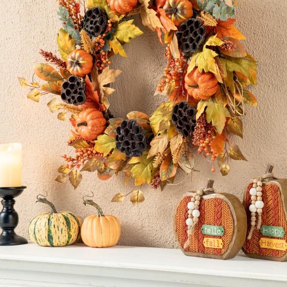 Glitzhome Glitzhome 24"D Fall Pumpkin Leaf Floral Wreath