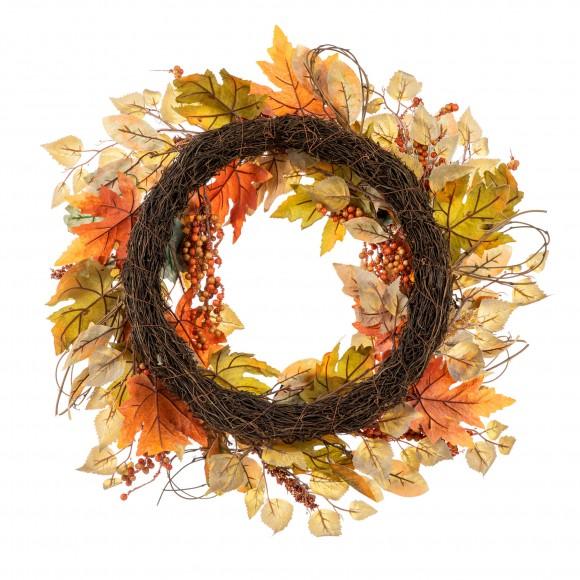 Glitzhome Glitzhome 24"D Fall Pumpkin Leaf Floral Wreath